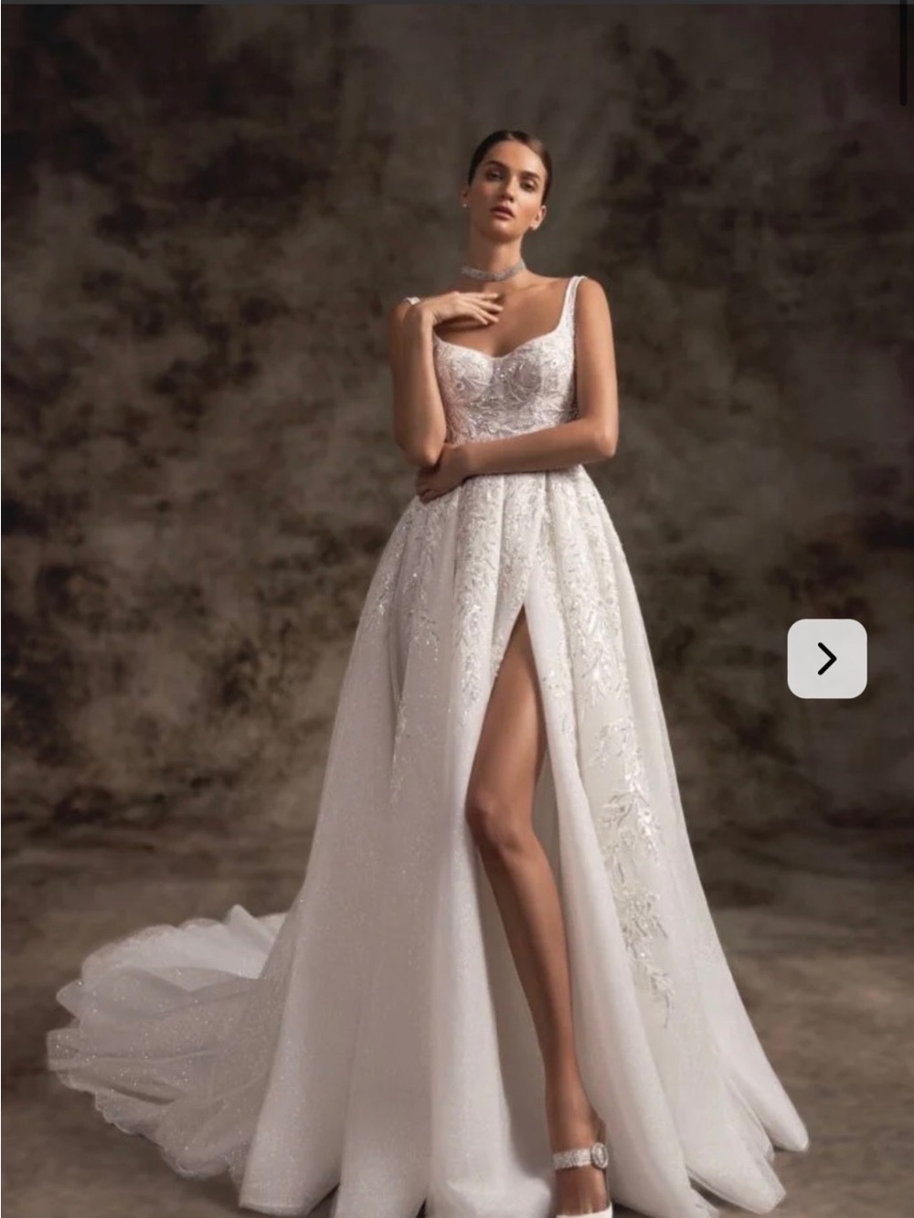 Boat  White Embroidered Bridal Gown with High Slit- “Bordo”